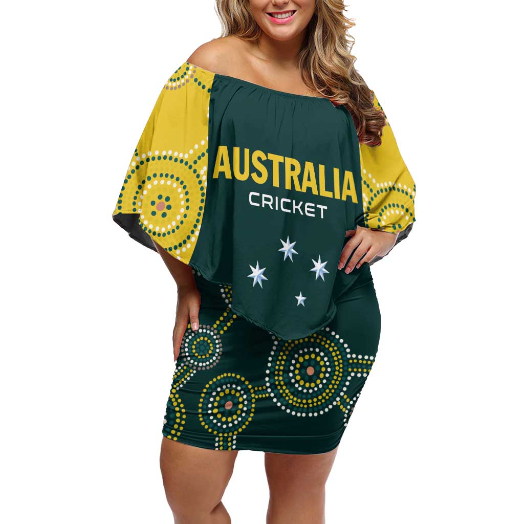 Custom Australia Cricket Family Matching Off Shoulder Short Dress and Hawaiian Shirt Aussies Champions