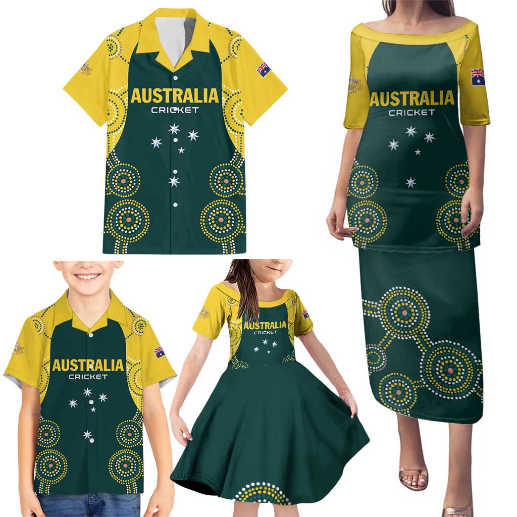 Custom Australia Cricket Family Matching Puletasi and Hawaiian Shirt Aussies Champions