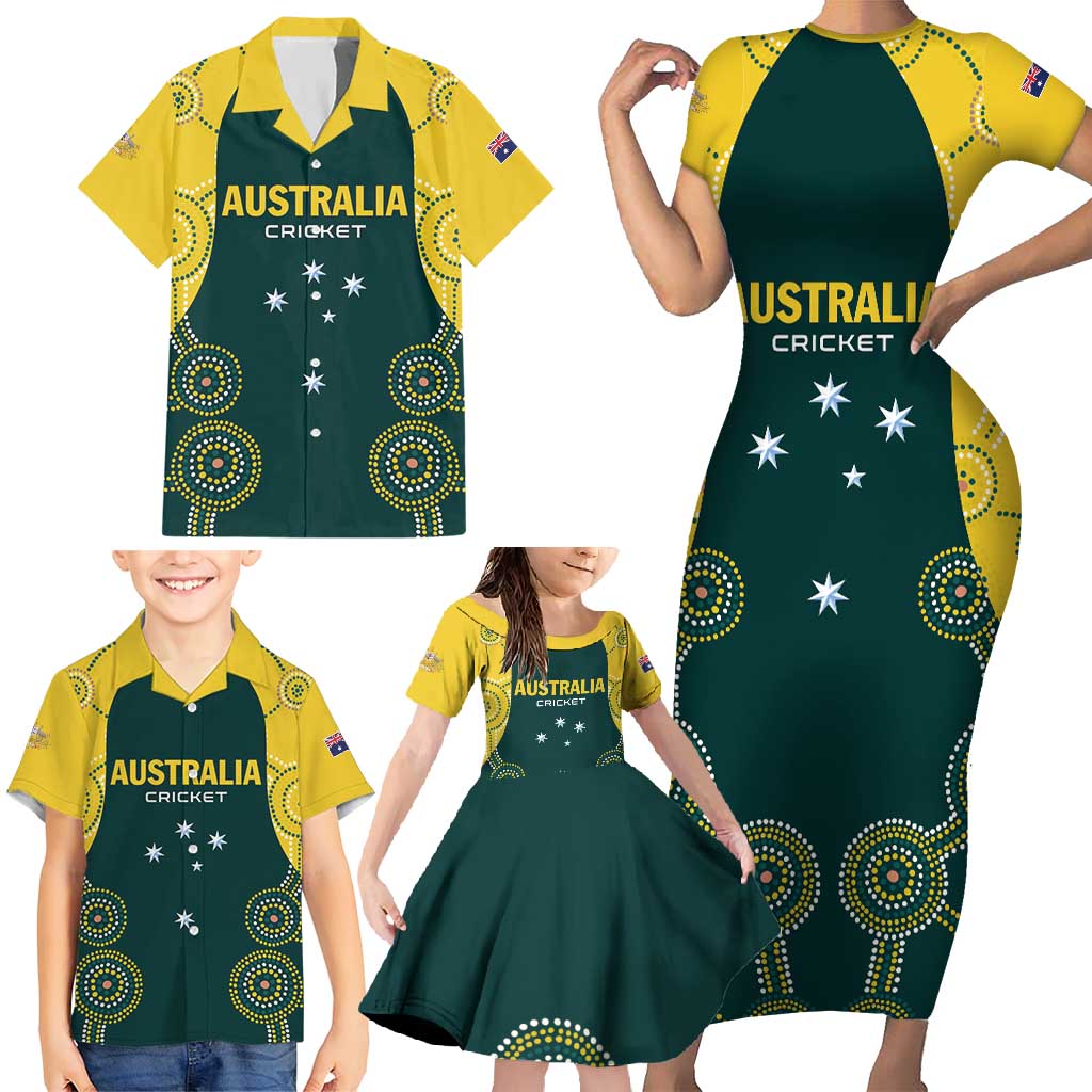 Custom Australia Cricket Family Matching Short Sleeve Bodycon Dress and Hawaiian Shirt Aussies Champions