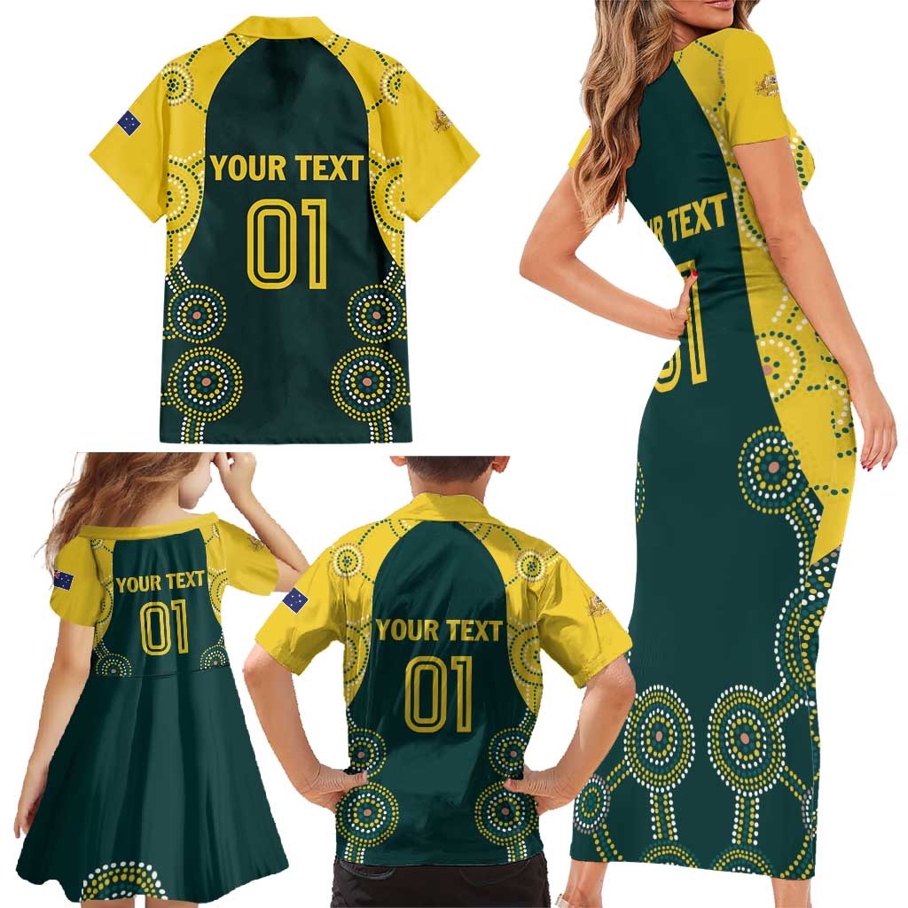 Custom Australia Cricket Family Matching Short Sleeve Bodycon Dress and Hawaiian Shirt Aussies Champions