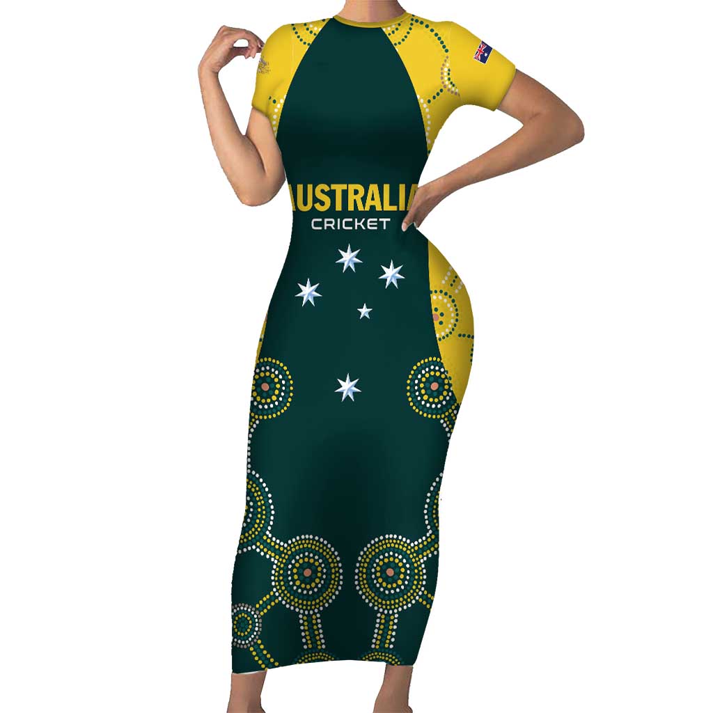 Custom Australia Cricket Family Matching Short Sleeve Bodycon Dress and Hawaiian Shirt Aussies Champions