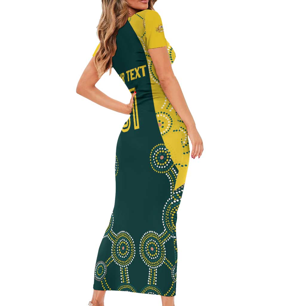 Custom Australia Cricket Family Matching Short Sleeve Bodycon Dress and Hawaiian Shirt Aussies Champions