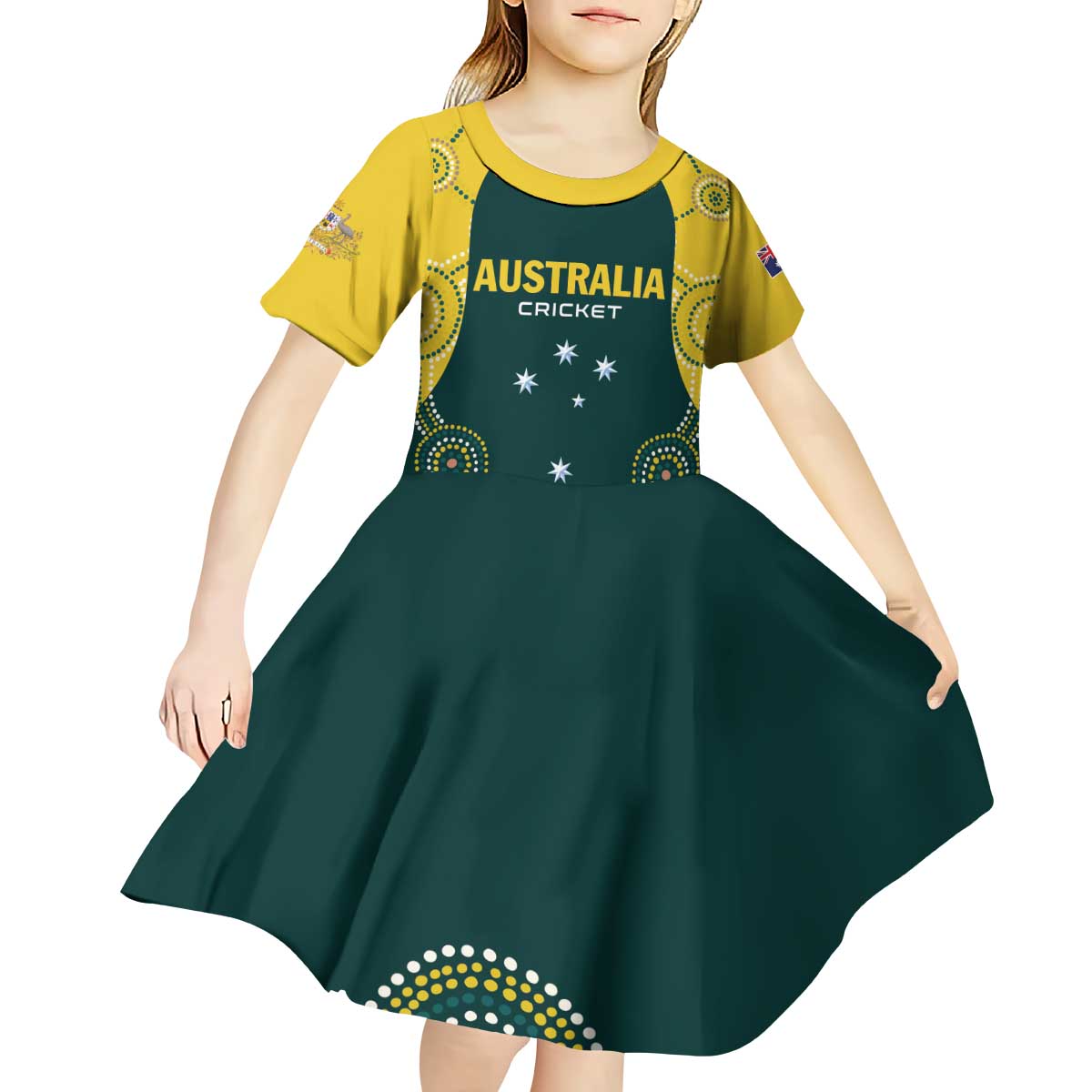 Custom Australia Cricket Kid Short Sleeve Dress Aussies Champions - Vibe Hoodie Shop