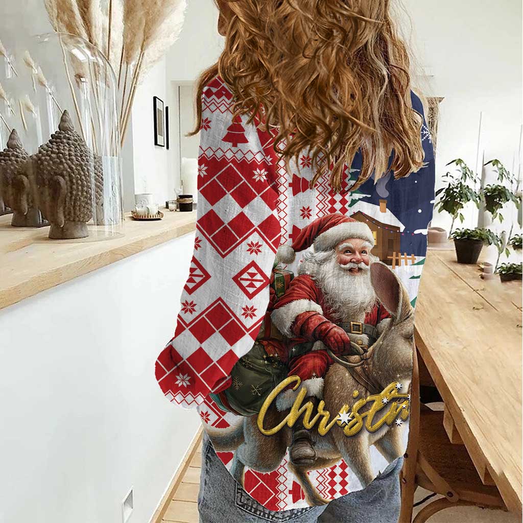 Kangaroo Australia Christmas Women Casual Shirt Xmas Pattern - Vibe Hoodie Shop