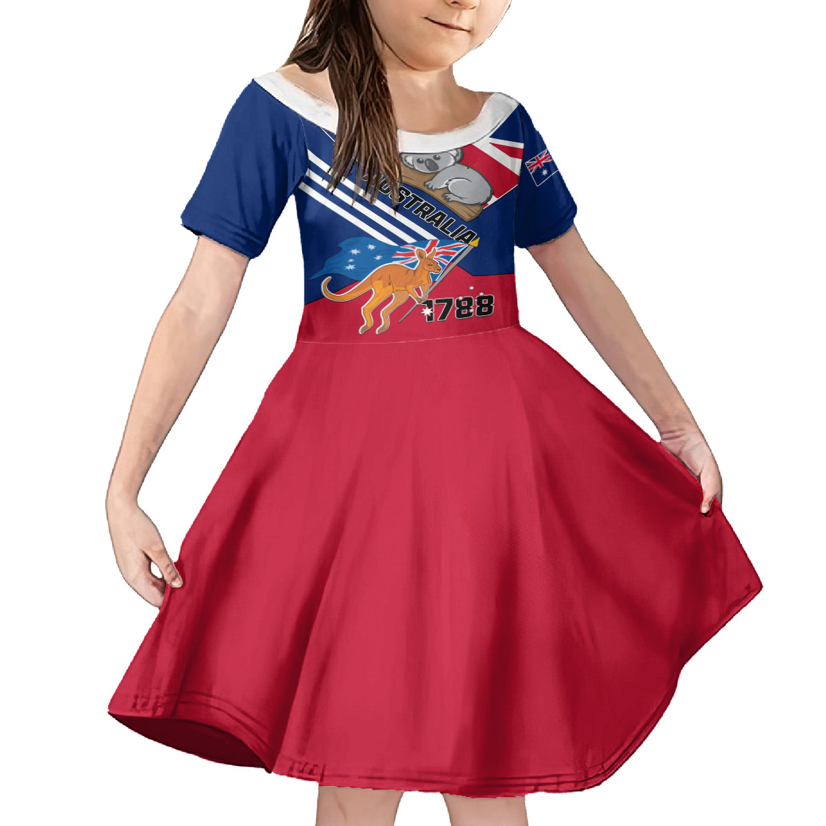 Australia Day Kangaroo and Koala With Flag Family Matching Long Sleeve Bodycon Dress and Hawaiian Shirt