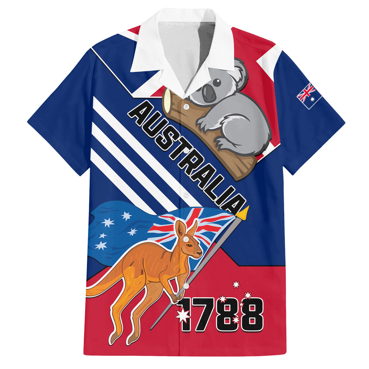 Australia Day Kangaroo and Koala With Flag Family Matching Long Sleeve Bodycon Dress and Hawaiian Shirt