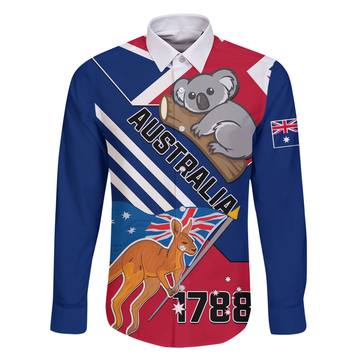 Australia Day Kangaroo and Koala With Flag Family Matching Long Sleeve Bodycon Dress and Hawaiian Shirt