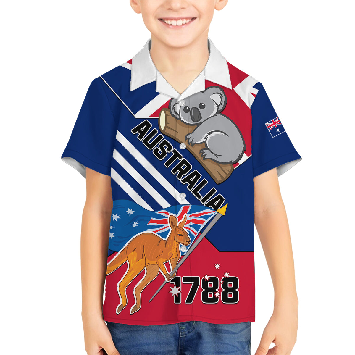 Australia Day Kangaroo and Koala With Flag Family Matching Long Sleeve Bodycon Dress and Hawaiian Shirt