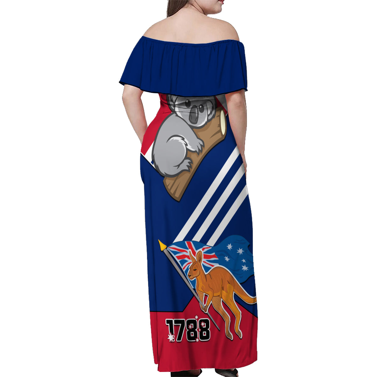 Australia Day Kangaroo and Koala With Flag Family Matching Off Shoulder Maxi Dress and Hawaiian Shirt