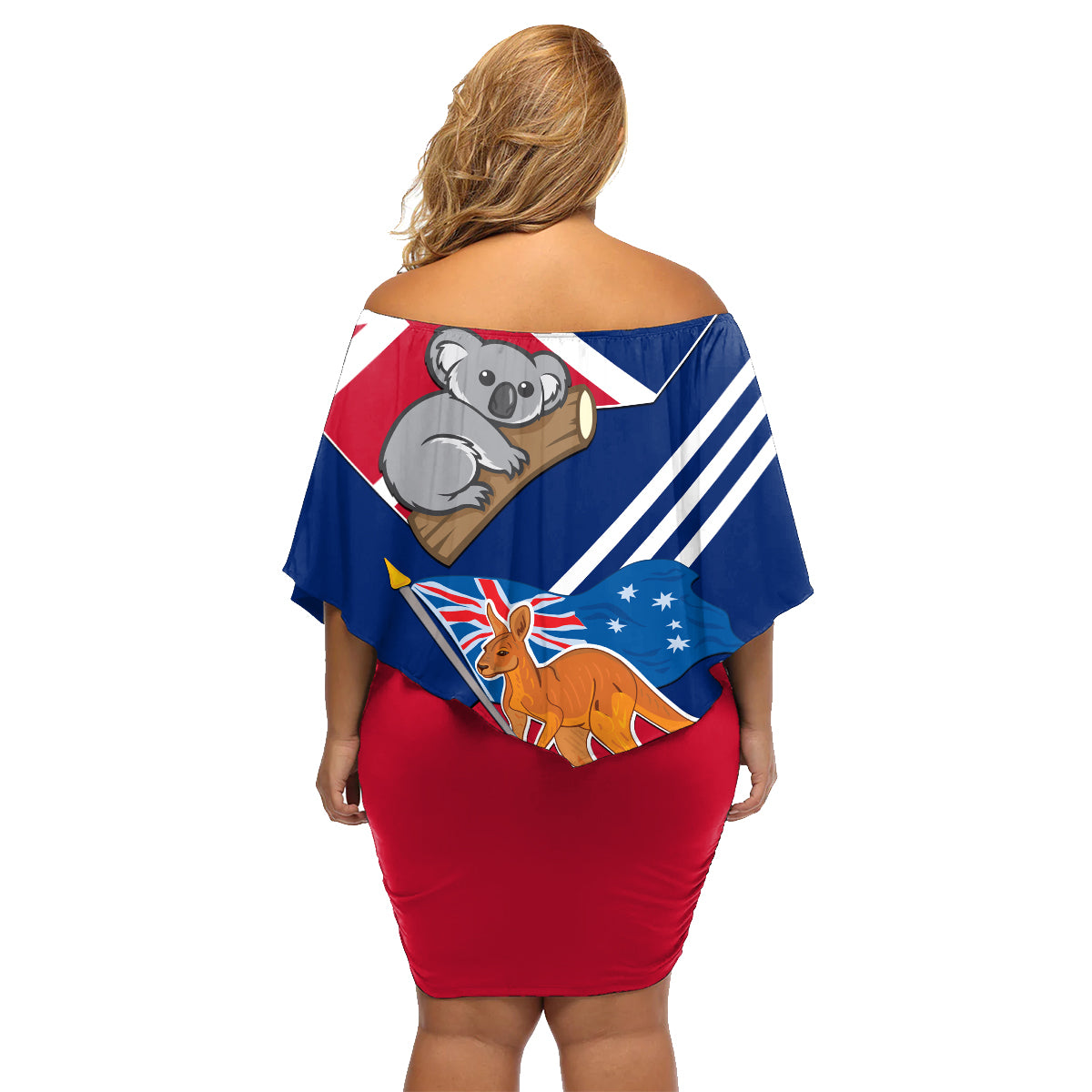 Australia Day Kangaroo and Koala With Flag Family Matching Off Shoulder Short Dress and Hawaiian Shirt