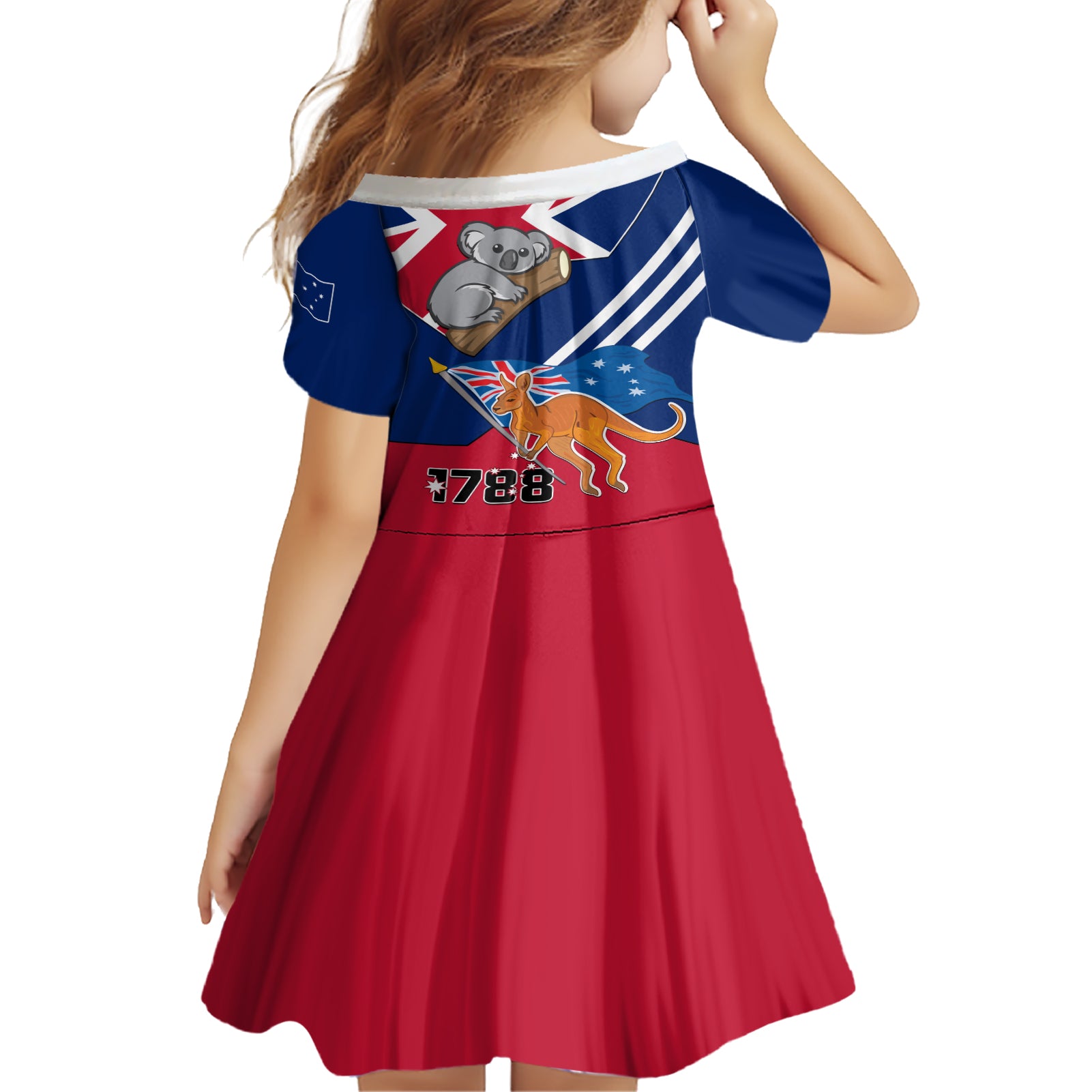 Australia Day Kangaroo and Koala With Flag Family Matching Short Sleeve Bodycon Dress and Hawaiian Shirt