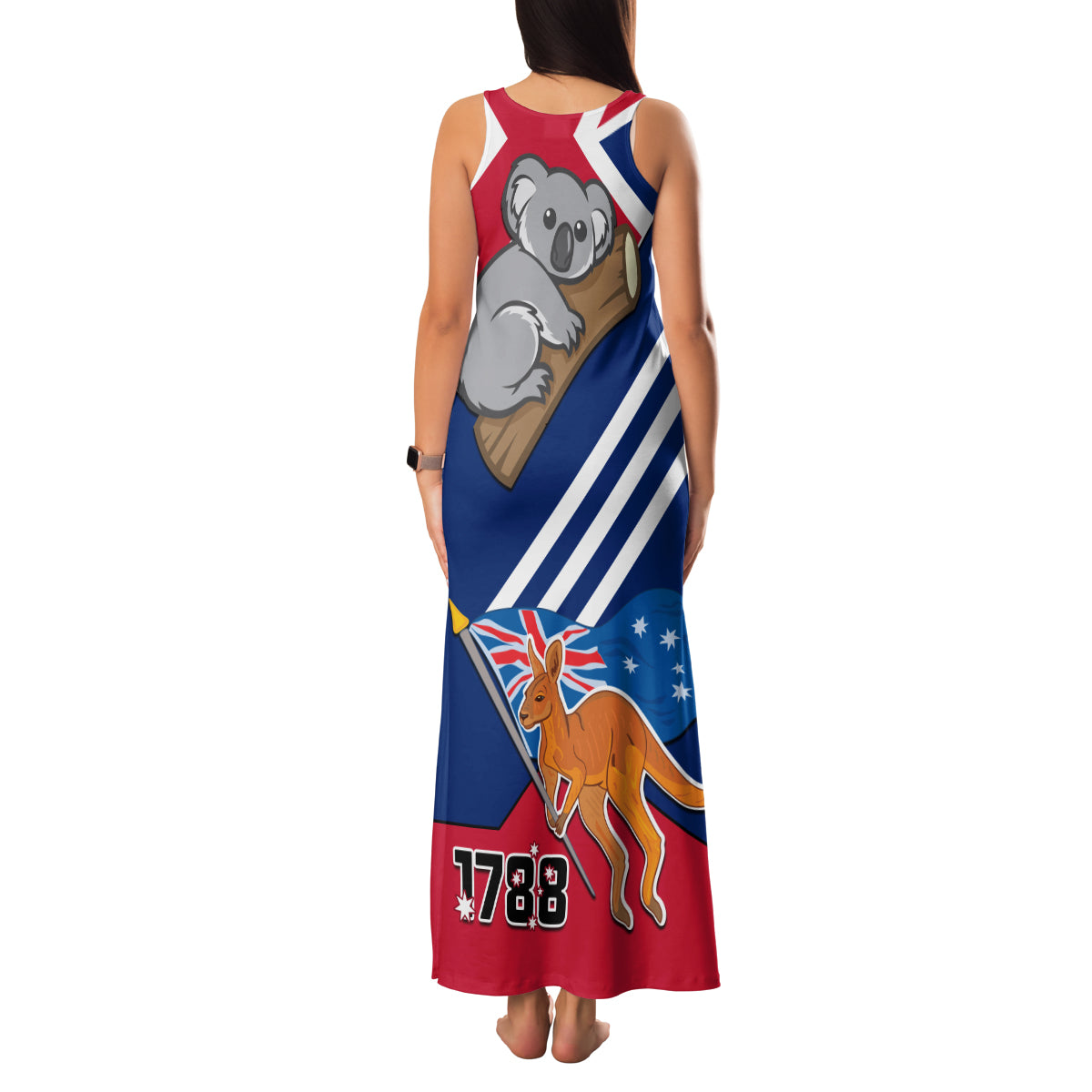 Australia Day Kangaroo and Koala With Flag Family Matching Tank Maxi Dress and Hawaiian Shirt