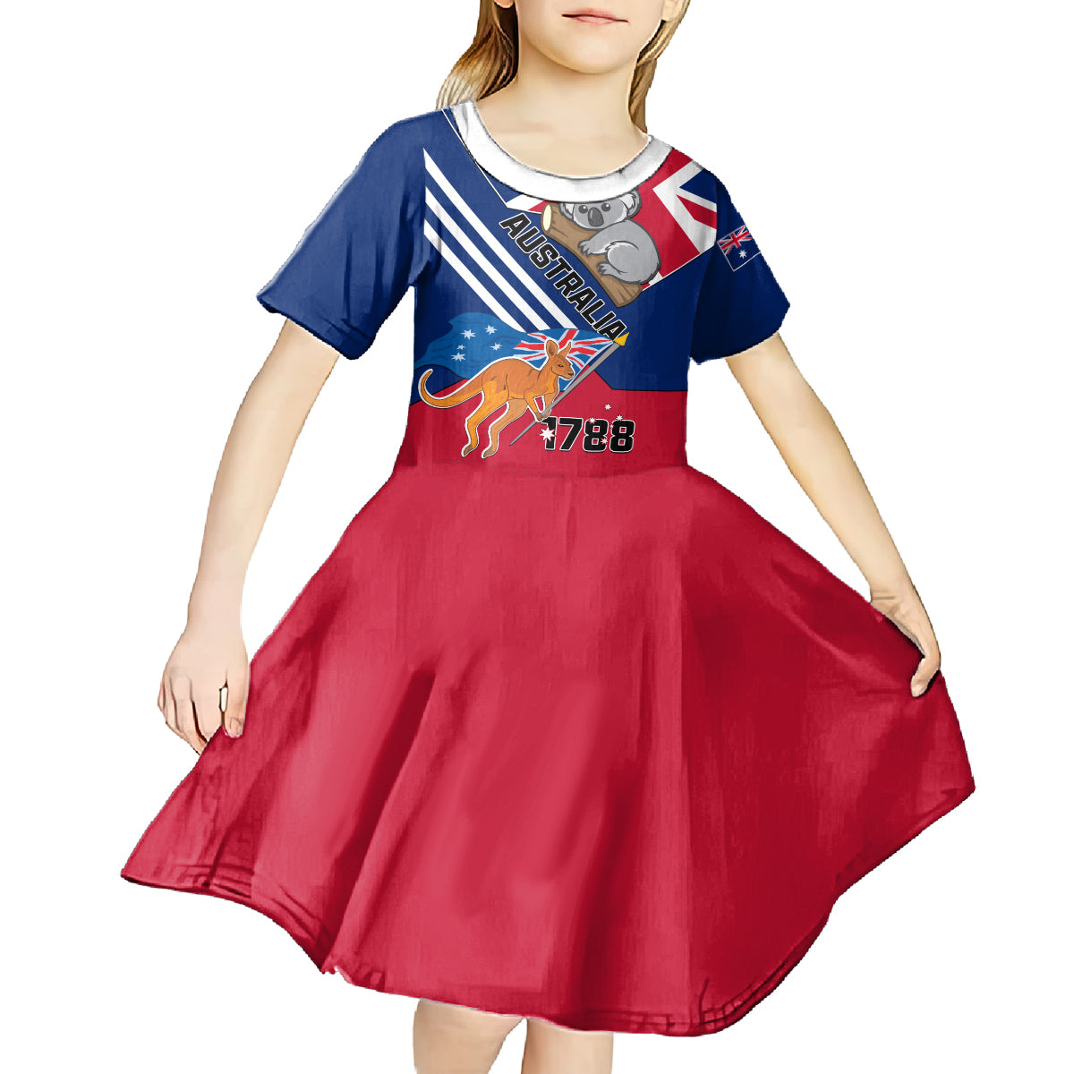 Australia Day Kangaroo and Koala With Flag Kid Short Sleeve Dress - Vibe Hoodie Shop