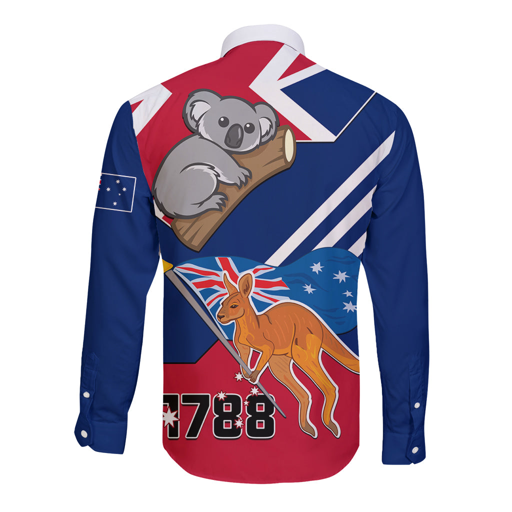 Australia Day Kangaroo and Koala With Flag Long Sleeve Button Shirt - Vibe Hoodie Shop