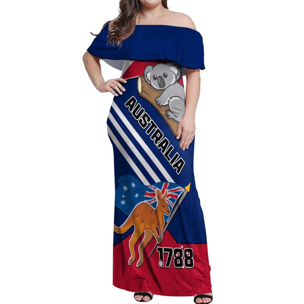 Australia Day Kangaroo and Koala With Flag Off Shoulder Maxi Dress