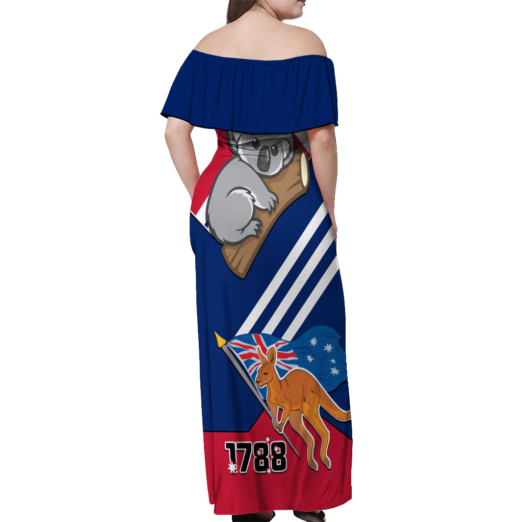 Australia Day Kangaroo and Koala With Flag Off Shoulder Maxi Dress