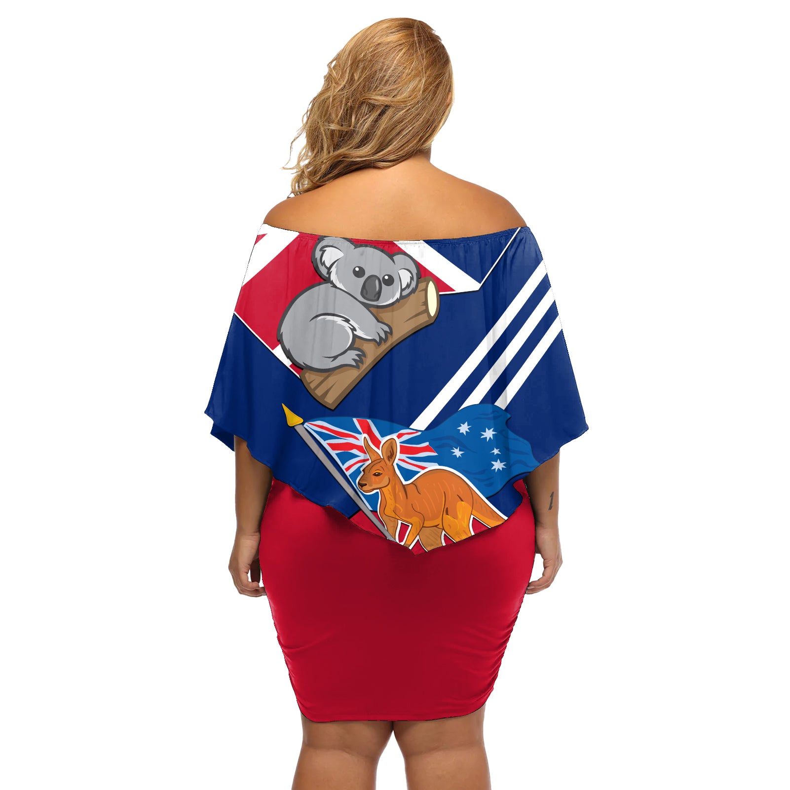 Australia Day Kangaroo and Koala With Flag Off Shoulder Short Dress