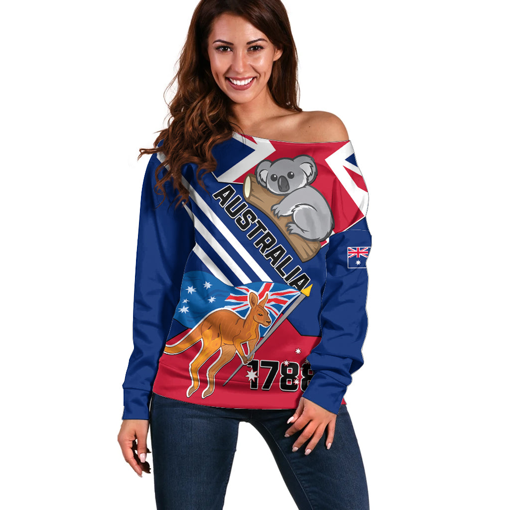 Australia Day Kangaroo and Koala With Flag Off Shoulder Sweater - Vibe Hoodie Shop