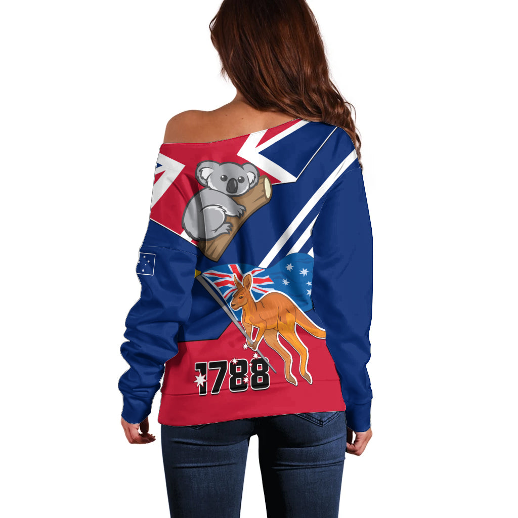 Australia Day Kangaroo and Koala With Flag Off Shoulder Sweater - Vibe Hoodie Shop