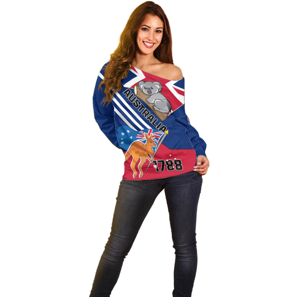 Australia Day Kangaroo and Koala With Flag Off Shoulder Sweater - Vibe Hoodie Shop