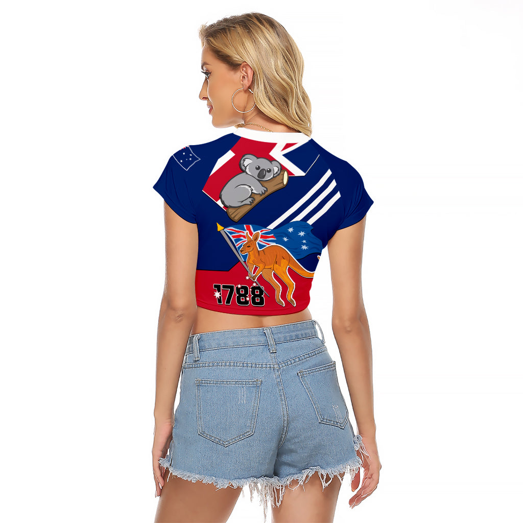 Australia Day Kangaroo and Koala With Flag Raglan Cropped T Shirt - Vibe Hoodie Shop