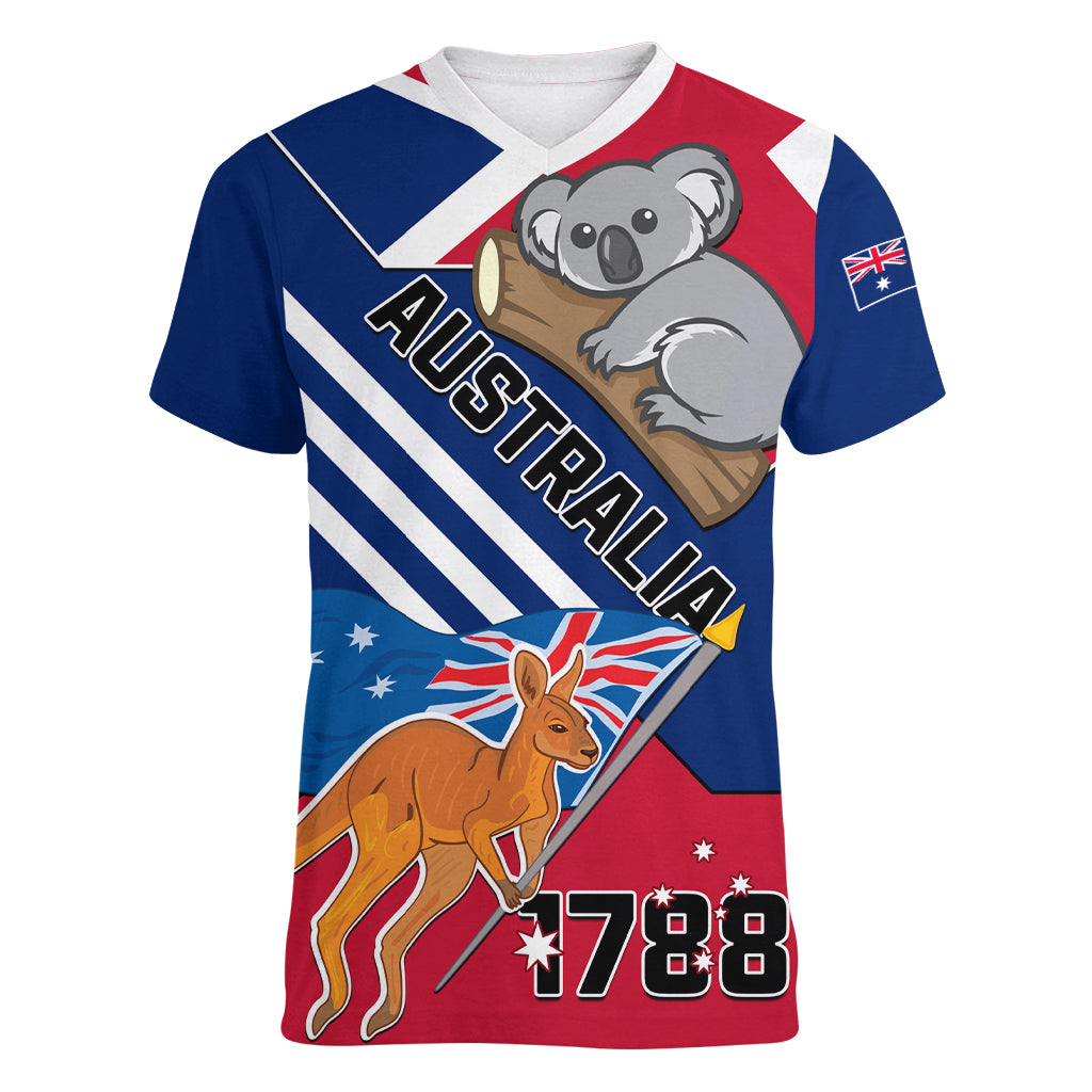 Australia Day Kangaroo and Koala With Flag Women V Neck T Shirt - Vibe Hoodie Shop