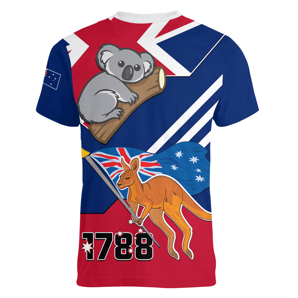 Australia Day Kangaroo and Koala With Flag Women V Neck T Shirt - Vibe Hoodie Shop