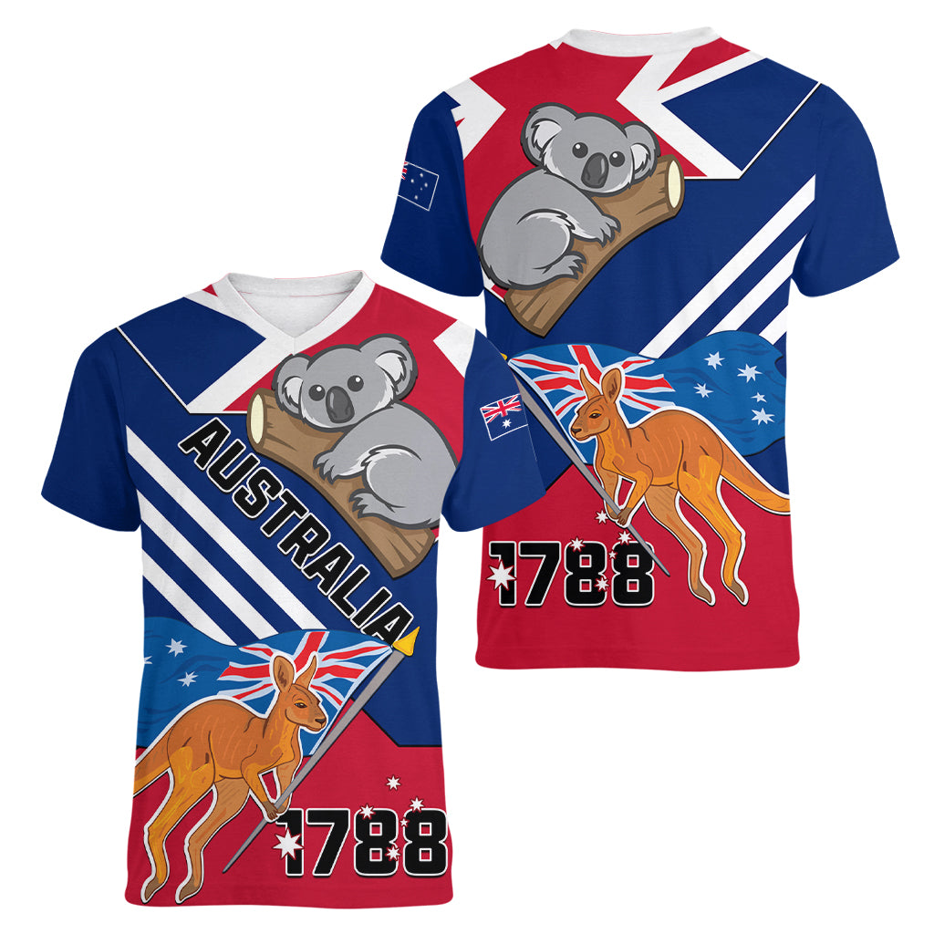 Australia Day Kangaroo and Koala With Flag Women V Neck T Shirt - Vibe Hoodie Shop