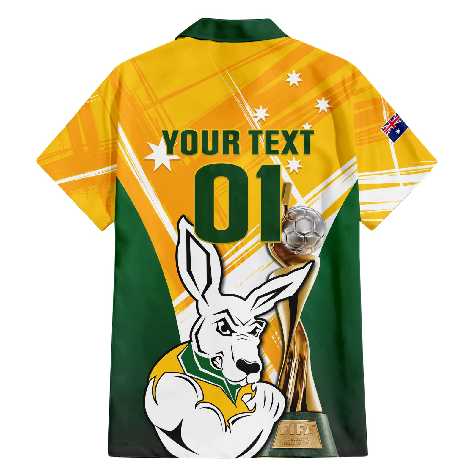 Custom Australia Soccer Hawaiian Shirt Matildas Kangaroo With World Cup Trophy 2023 Yellow Version - Vibe Hoodie Shop