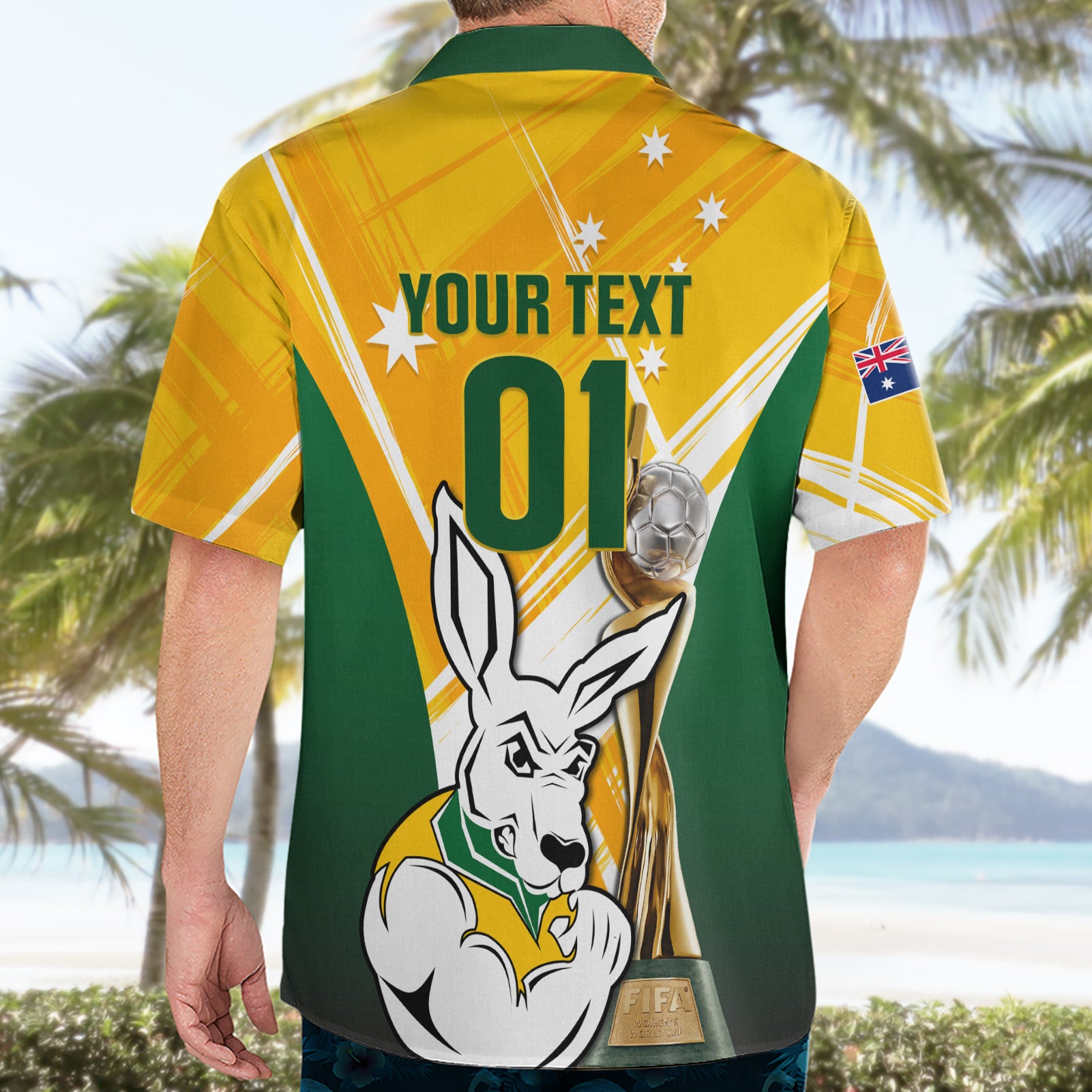 Custom Australia Soccer Hawaiian Shirt Matildas Kangaroo With World Cup Trophy 2023 Yellow Version - Vibe Hoodie Shop