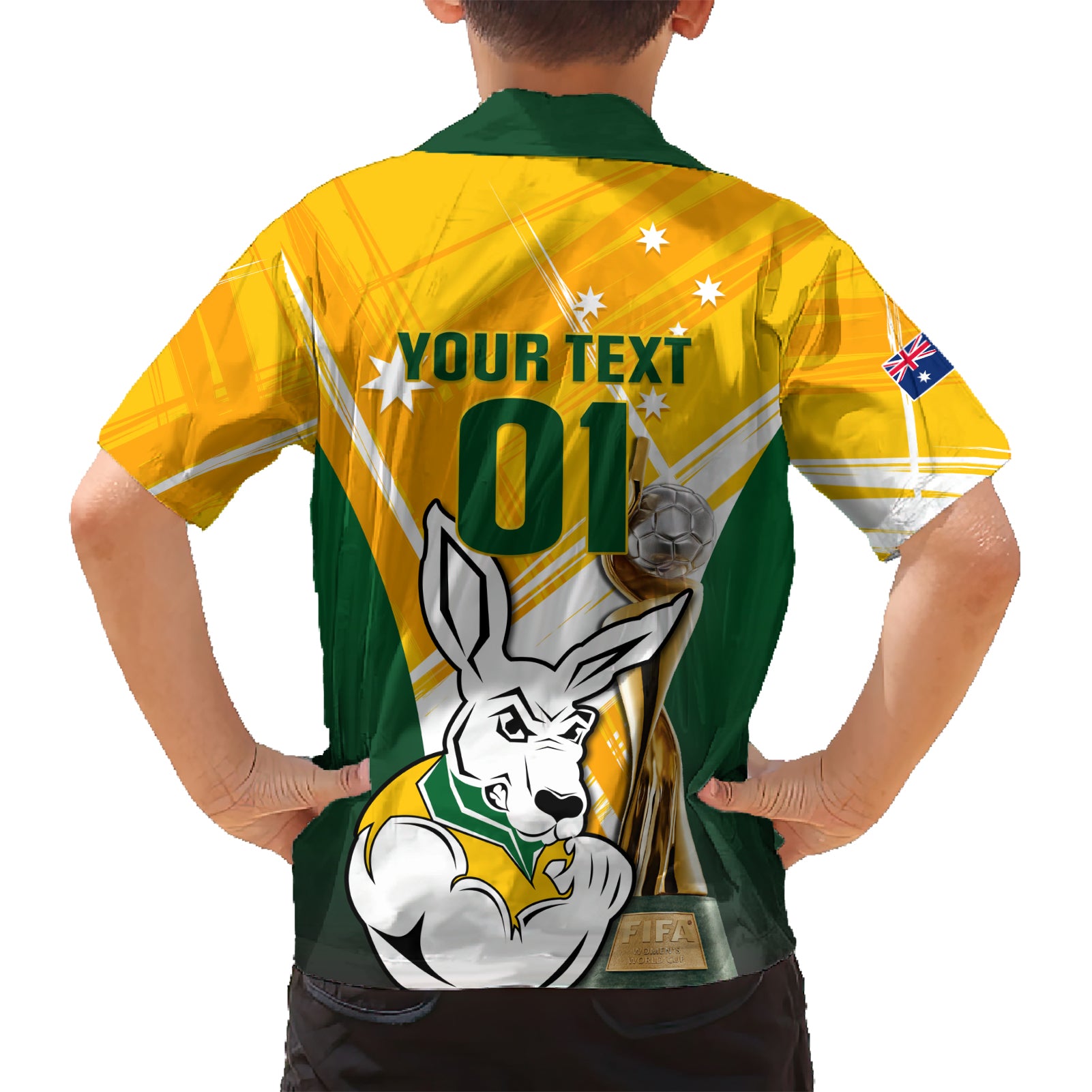 Custom Australia Soccer Hawaiian Shirt Matildas Kangaroo With World Cup Trophy 2023 Yellow Version - Vibe Hoodie Shop