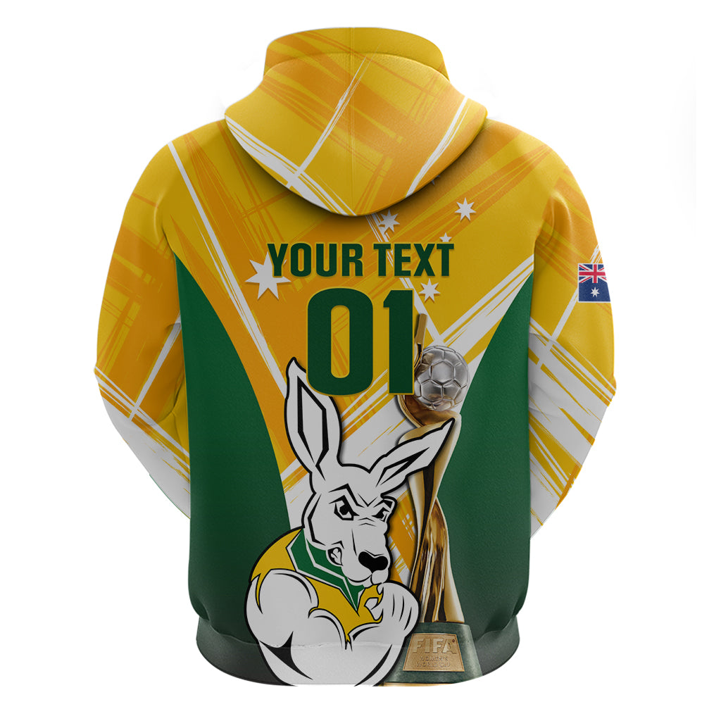 Custom Australia Soccer Hoodie Matildas Kangaroo With World Cup Trophy 2023 Yellow Version - Vibe Hoodie Shop