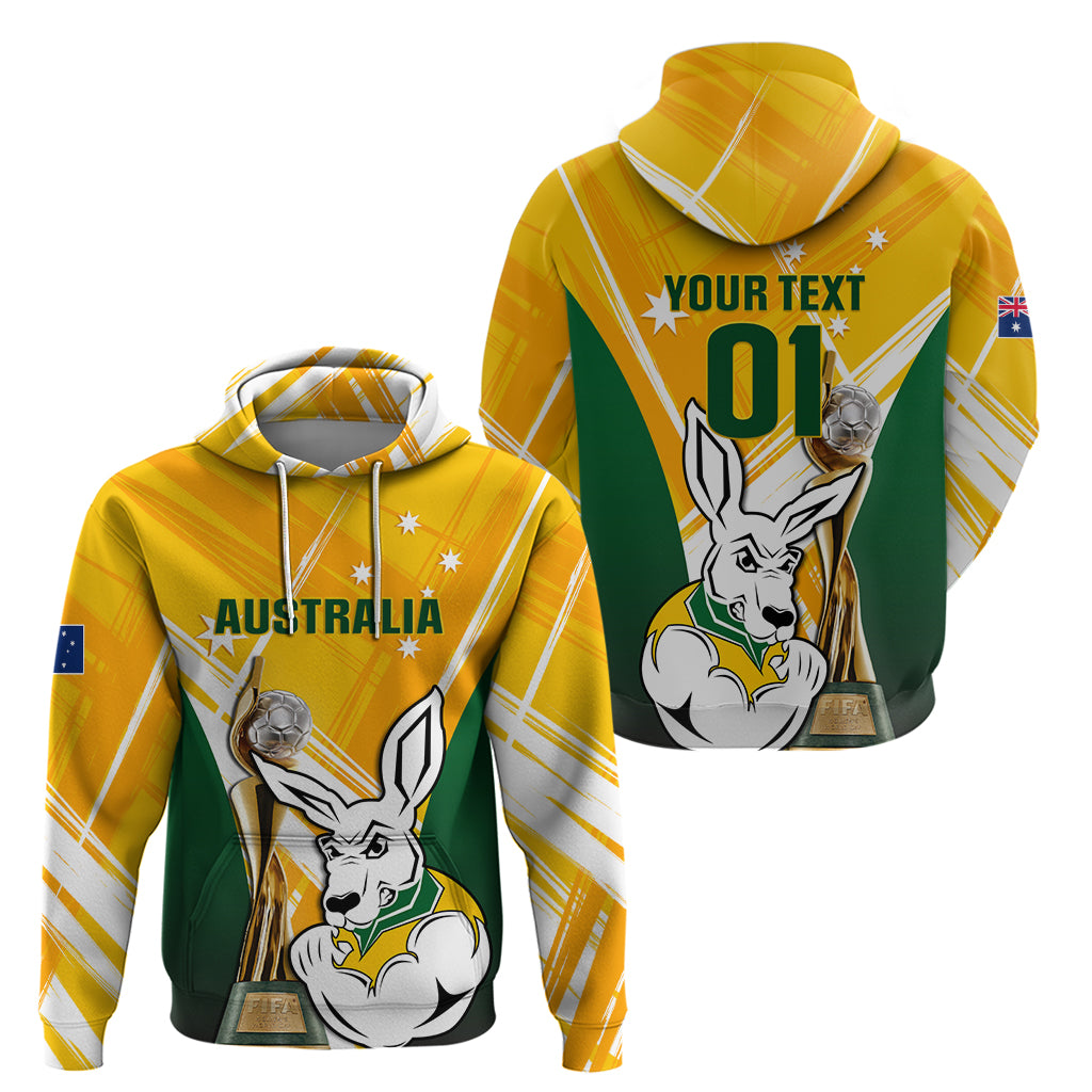 Custom Australia Soccer Hoodie Matildas Kangaroo With World Cup Trophy 2023 Yellow Version - Vibe Hoodie Shop