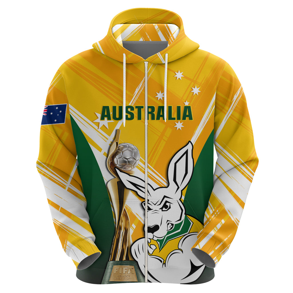 Custom Australia Soccer Hoodie Matildas Kangaroo With World Cup Trophy 2023 Yellow Version - Vibe Hoodie Shop