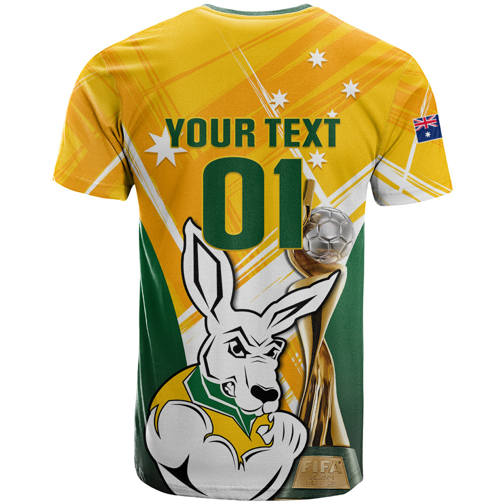 Custom Australia Soccer T Shirt Matildas Kangaroo With World Cup Trophy 2023 Yellow Version - Vibe Hoodie Shop