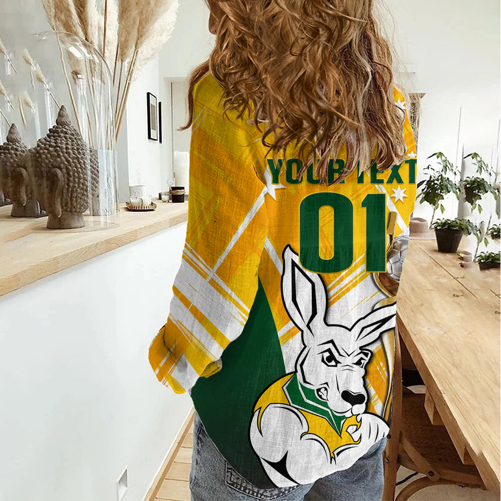 Custom Australia Soccer Women Casual Shirt Matildas Kangaroo With World Cup Trophy 2023 Yellow Version - Vibe Hoodie Shop