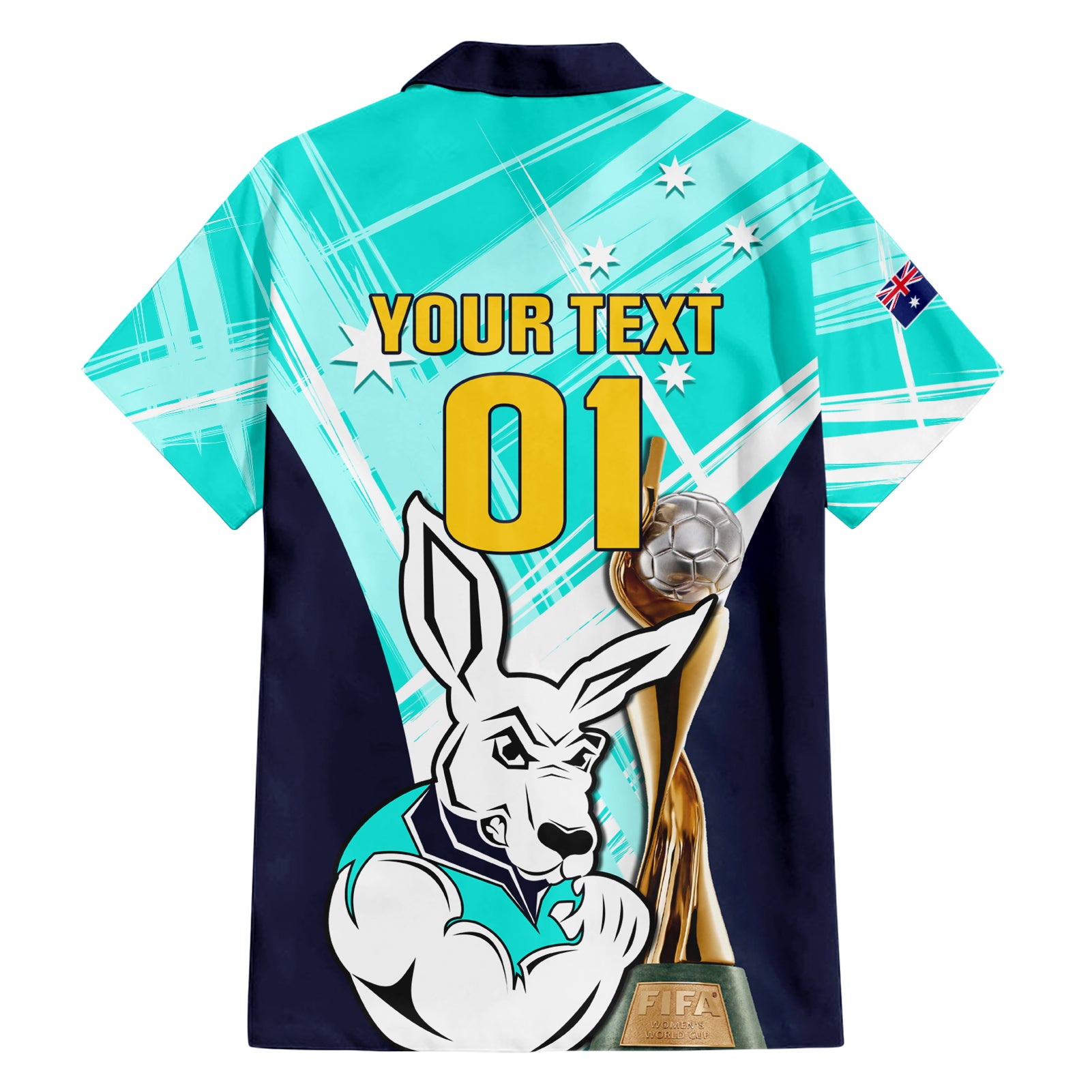 Custom Australia Soccer Hawaiian Shirt Matildas Kangaroo With World Cup Trophy 2023 Turquoise Version - Vibe Hoodie Shop