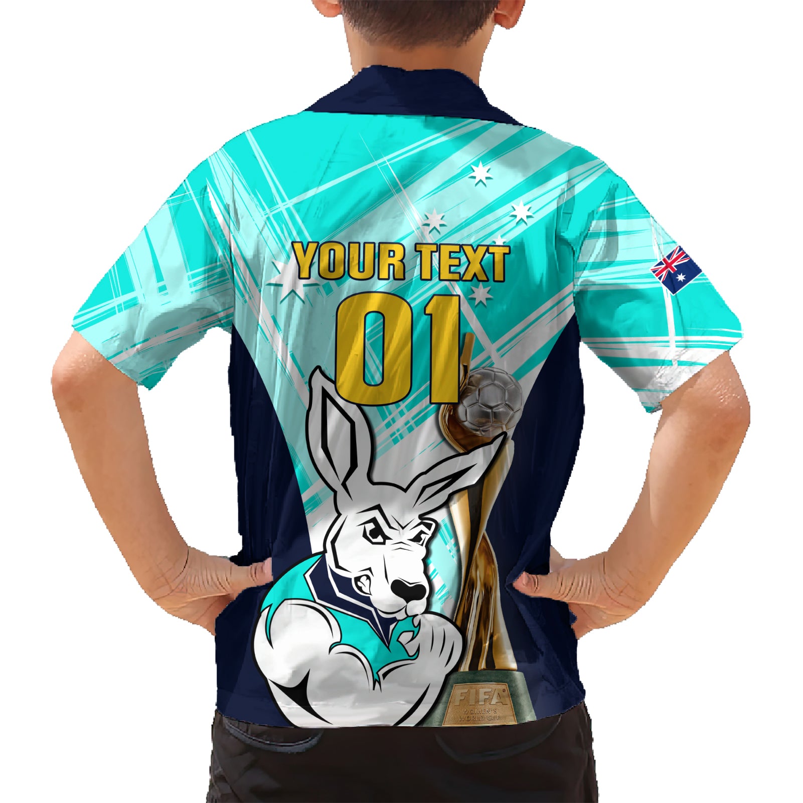 Custom Australia Soccer Hawaiian Shirt Matildas Kangaroo With World Cup Trophy 2023 Turquoise Version - Vibe Hoodie Shop