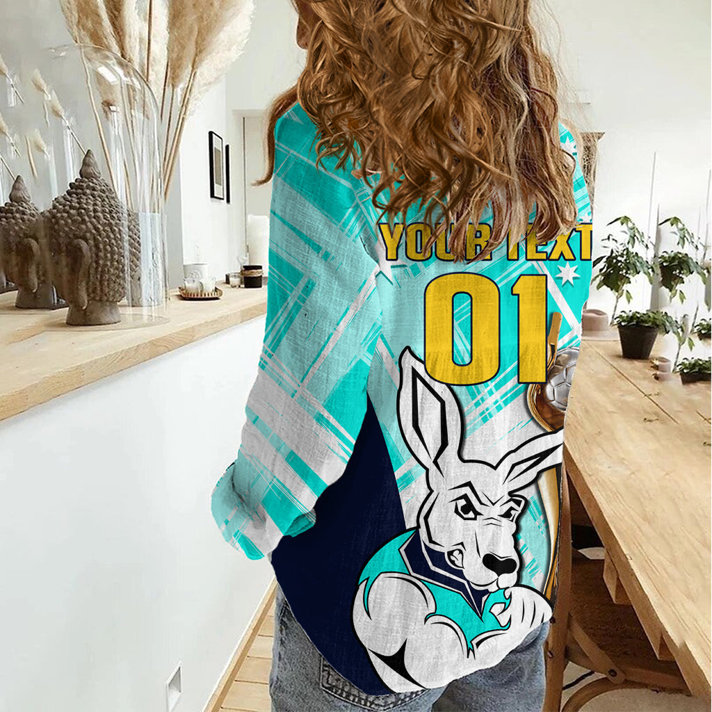 Custom Australia Soccer Women Casual Shirt Matildas Kangaroo With World Cup Trophy 2023 Turquoise Version - Vibe Hoodie Shop