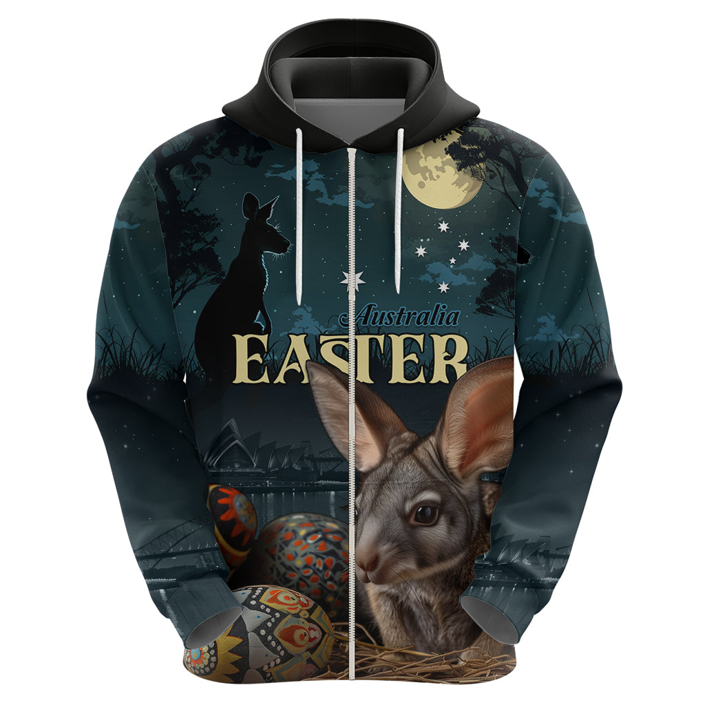 Australia Easter 2024 Hoodie Bunny With Aboriginal Eggs At Starry Night - Vibe Hoodie Shop