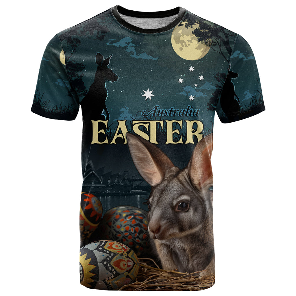 Australia Easter 2024 T Shirt Bunny With Aboriginal Eggs At Starry Night - Vibe Hoodie Shop