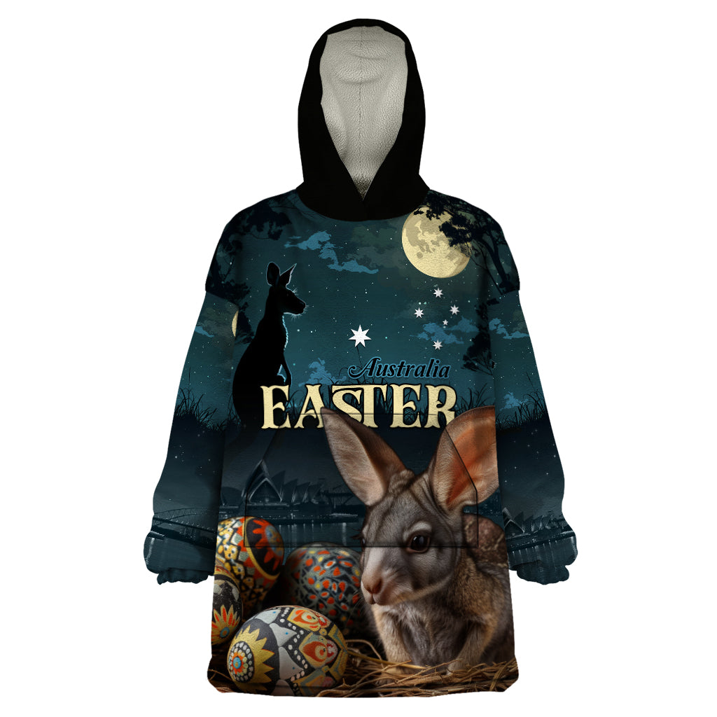 Australia Easter 2024 Wearable Blanket Hoodie Bunny With Aboriginal Eggs At Starry Night - Vibe Hoodie Shop