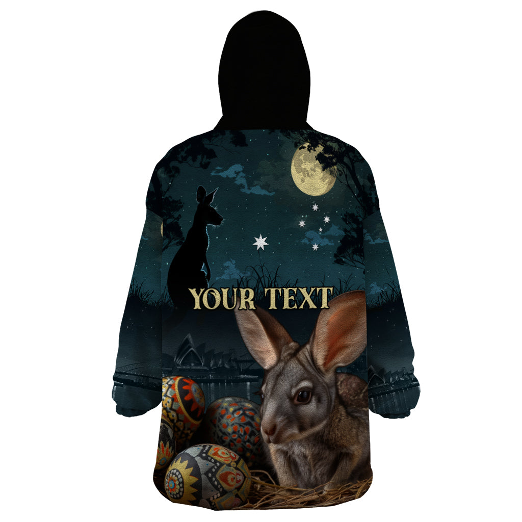 Australia Easter 2024 Wearable Blanket Hoodie Bunny With Aboriginal Eggs At Starry Night - Vibe Hoodie Shop