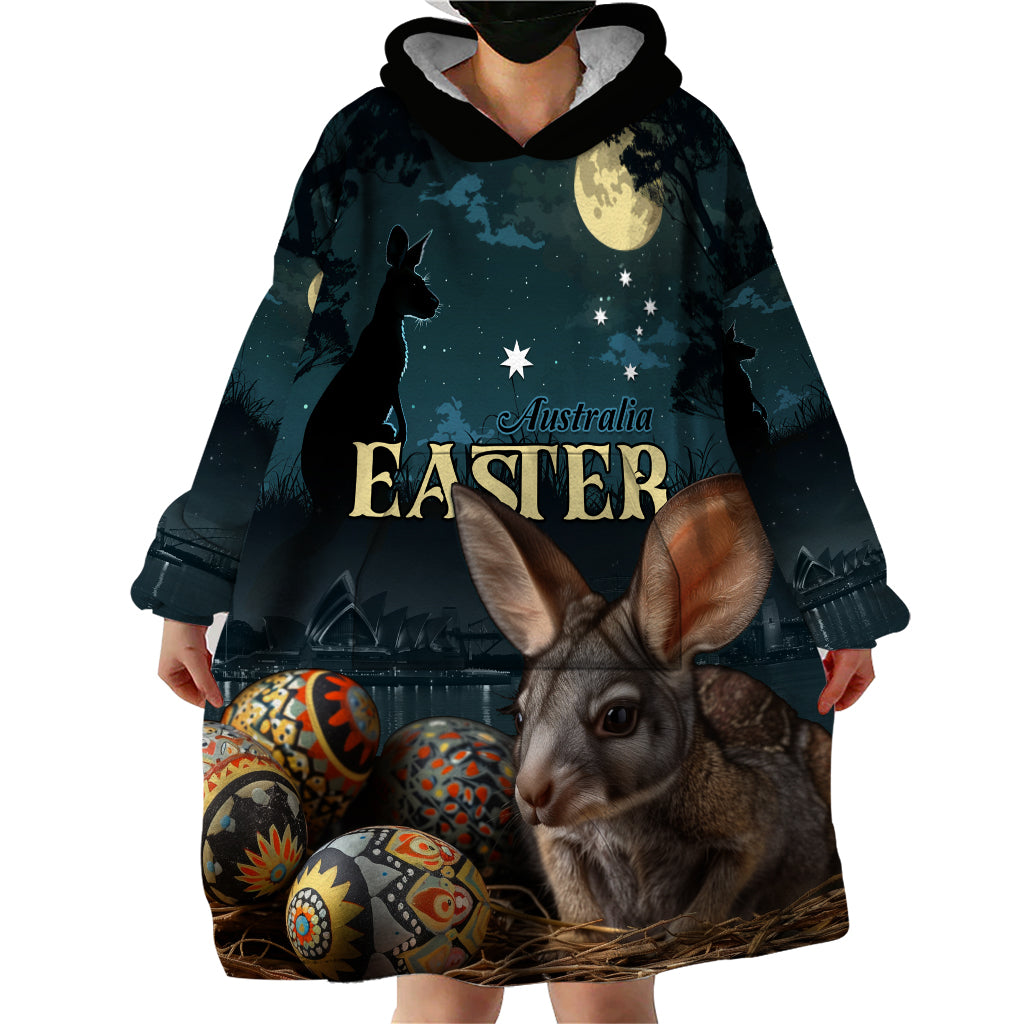 Australia Easter 2024 Wearable Blanket Hoodie Bunny With Aboriginal Eggs At Starry Night - Vibe Hoodie Shop