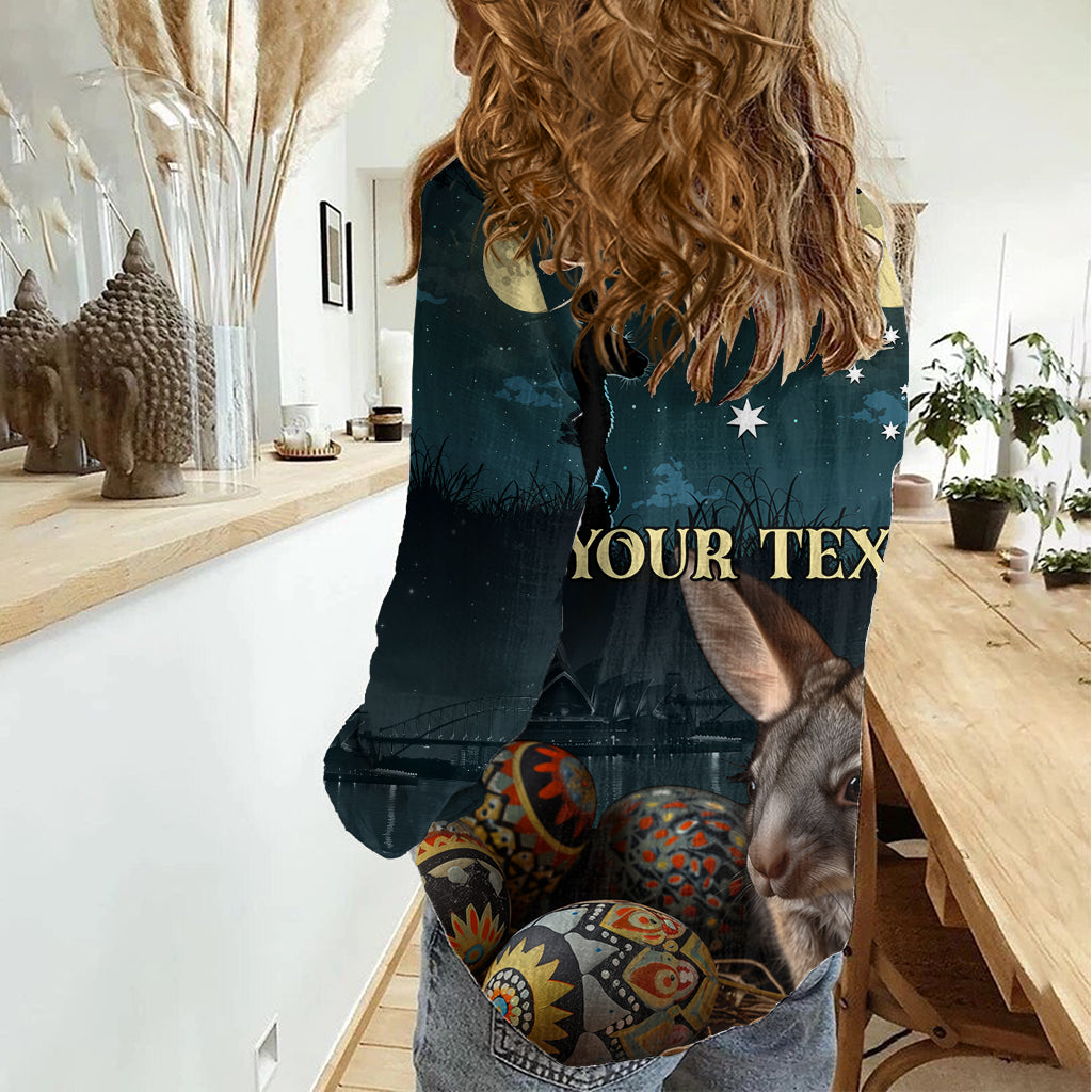 Australia Easter 2024 Women Casual Shirt Bunny With Aboriginal Eggs At Starry Night - Vibe Hoodie Shop