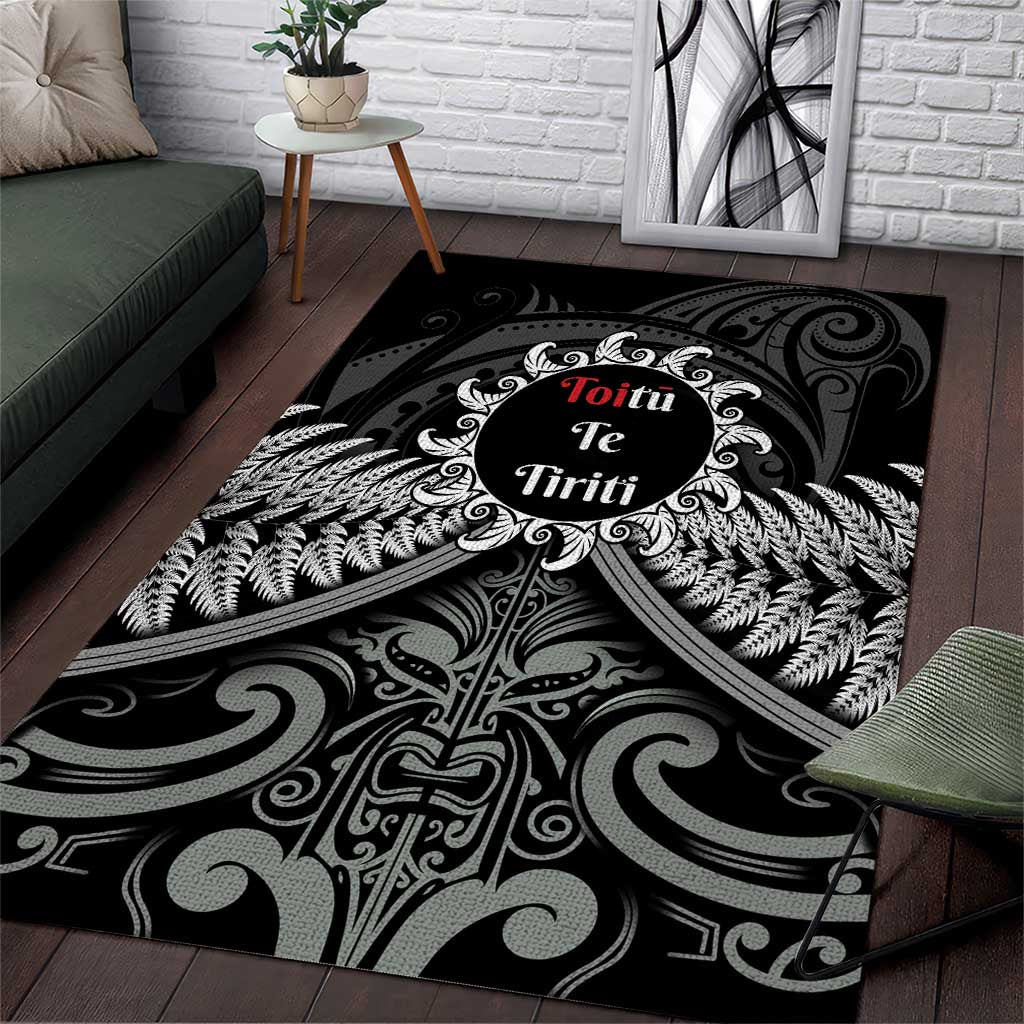 Toitu Te Tiriti Aotearoa Silver Fern Area Rug New Zealand Maori Pattern - Vibe Hoodie Shop