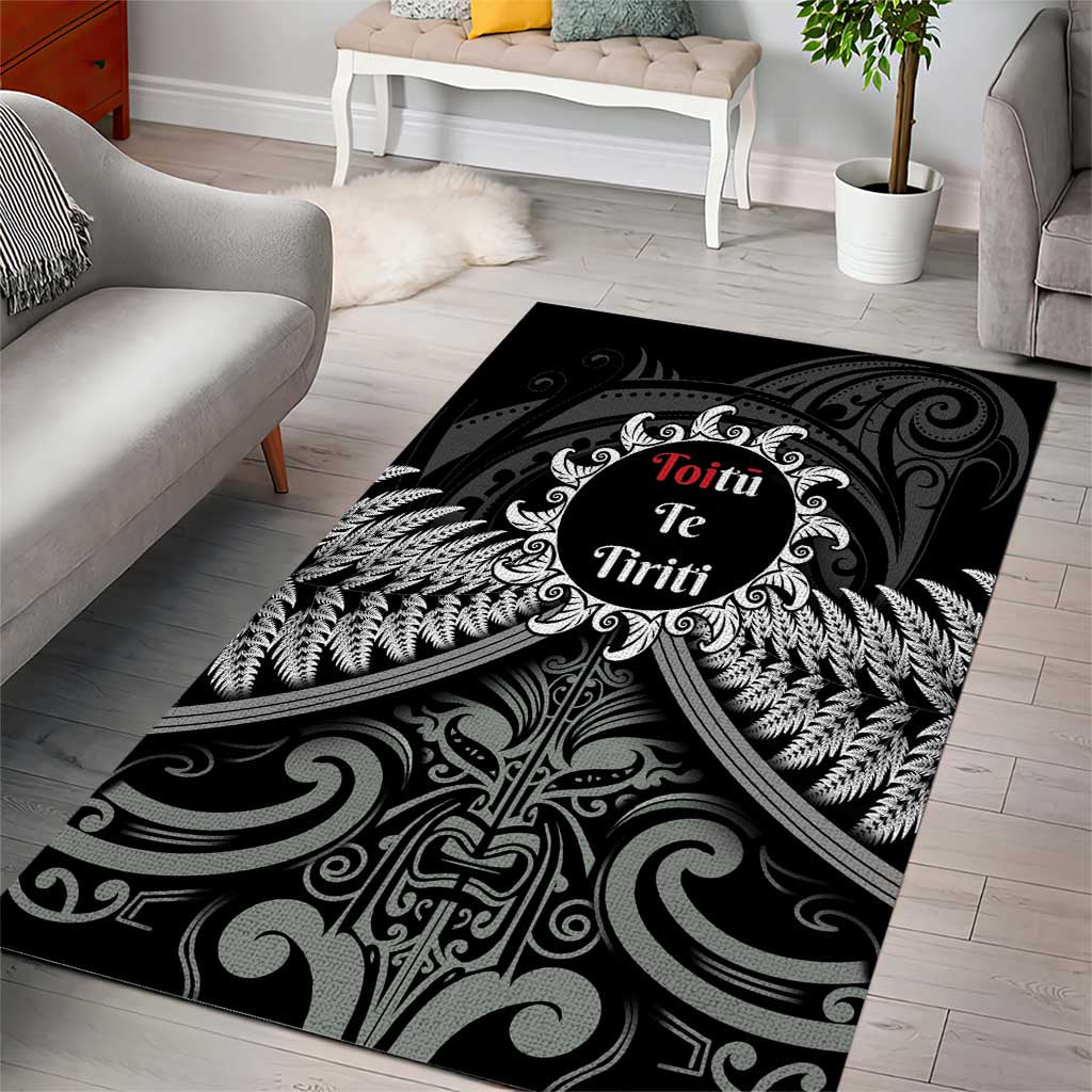 Toitu Te Tiriti Aotearoa Silver Fern Area Rug New Zealand Maori Pattern - Vibe Hoodie Shop