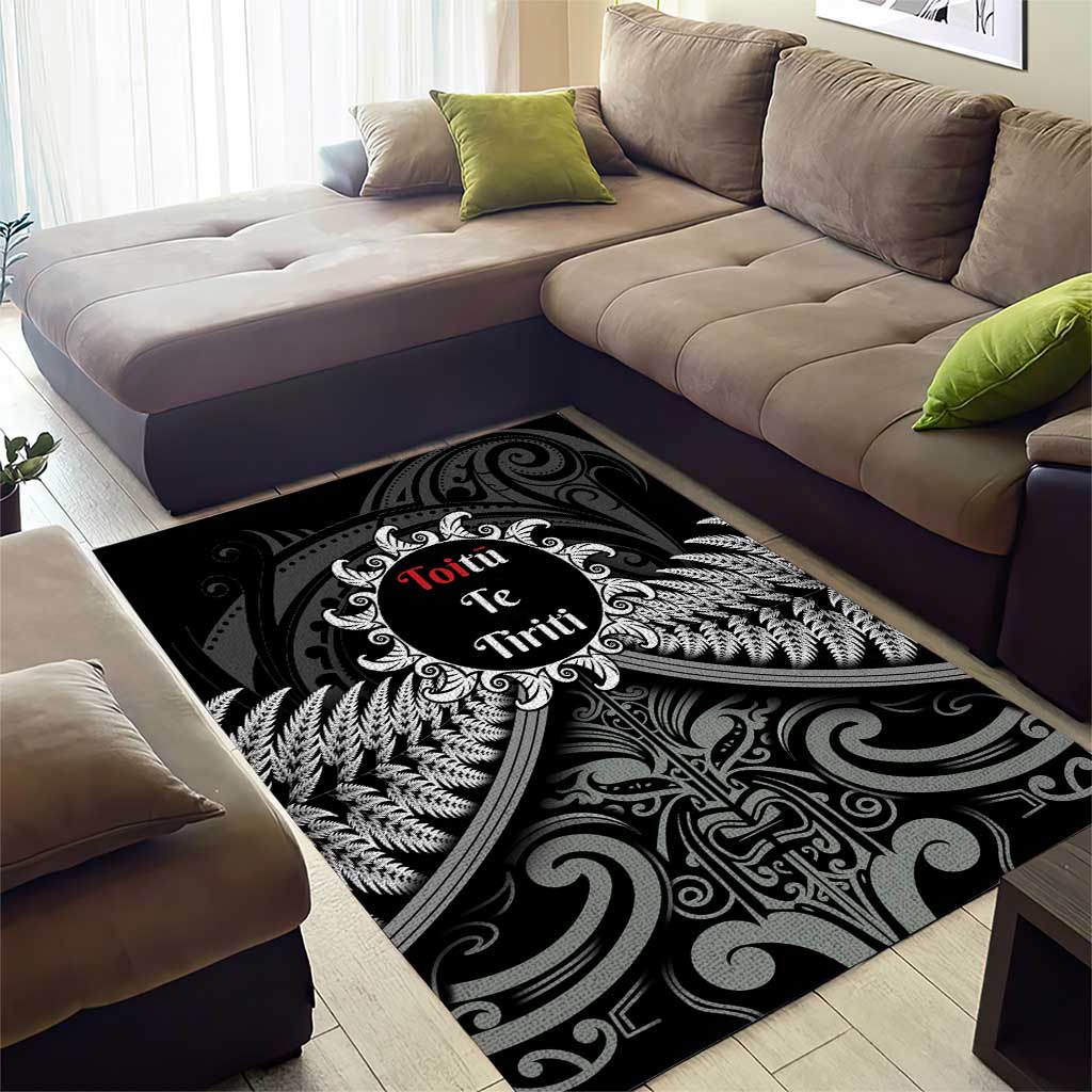 Toitu Te Tiriti Aotearoa Silver Fern Area Rug New Zealand Maori Pattern - Vibe Hoodie Shop