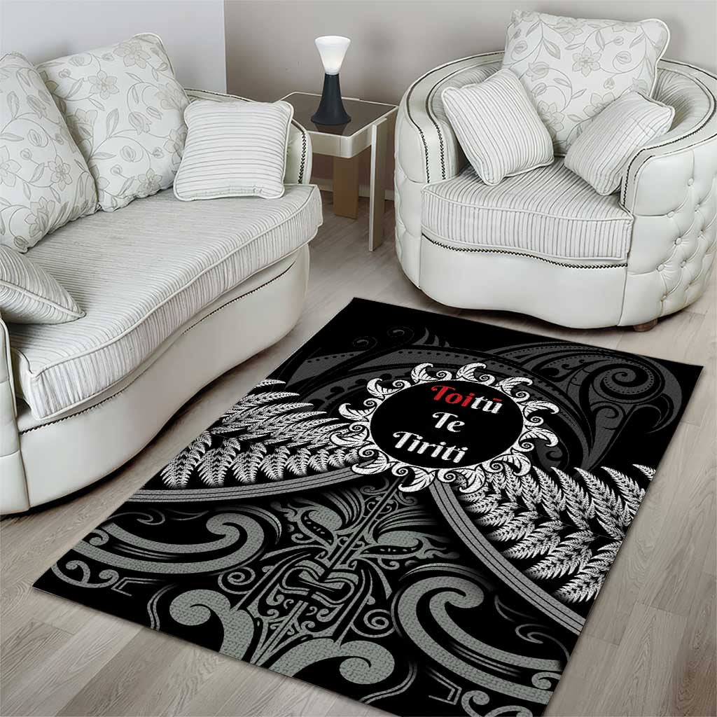 Toitu Te Tiriti Aotearoa Silver Fern Area Rug New Zealand Maori Pattern - Vibe Hoodie Shop