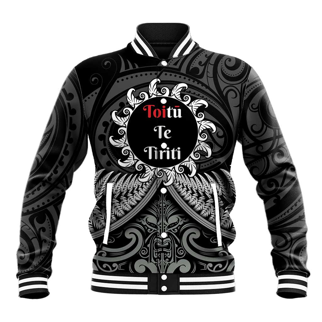 Personalised Toitu Te Tiriti Aotearoa Silver Fern Baseball Jacket New Zealand Maori Pattern - Vibe Hoodie Shop